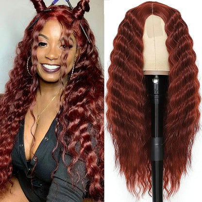 Deep Wave Lace Front Wig - Long Curly with Headband - Shello's Creative Boutique
