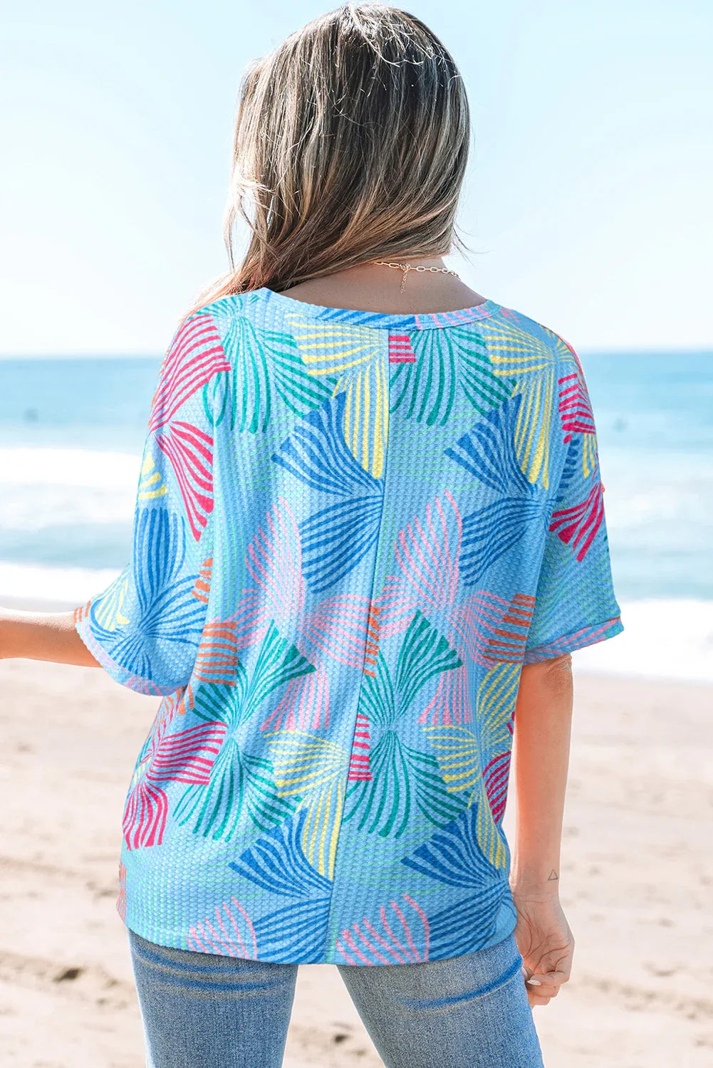 Pink Bowknot Print Waffle Loose Tee - Shello's Creative Boutique
