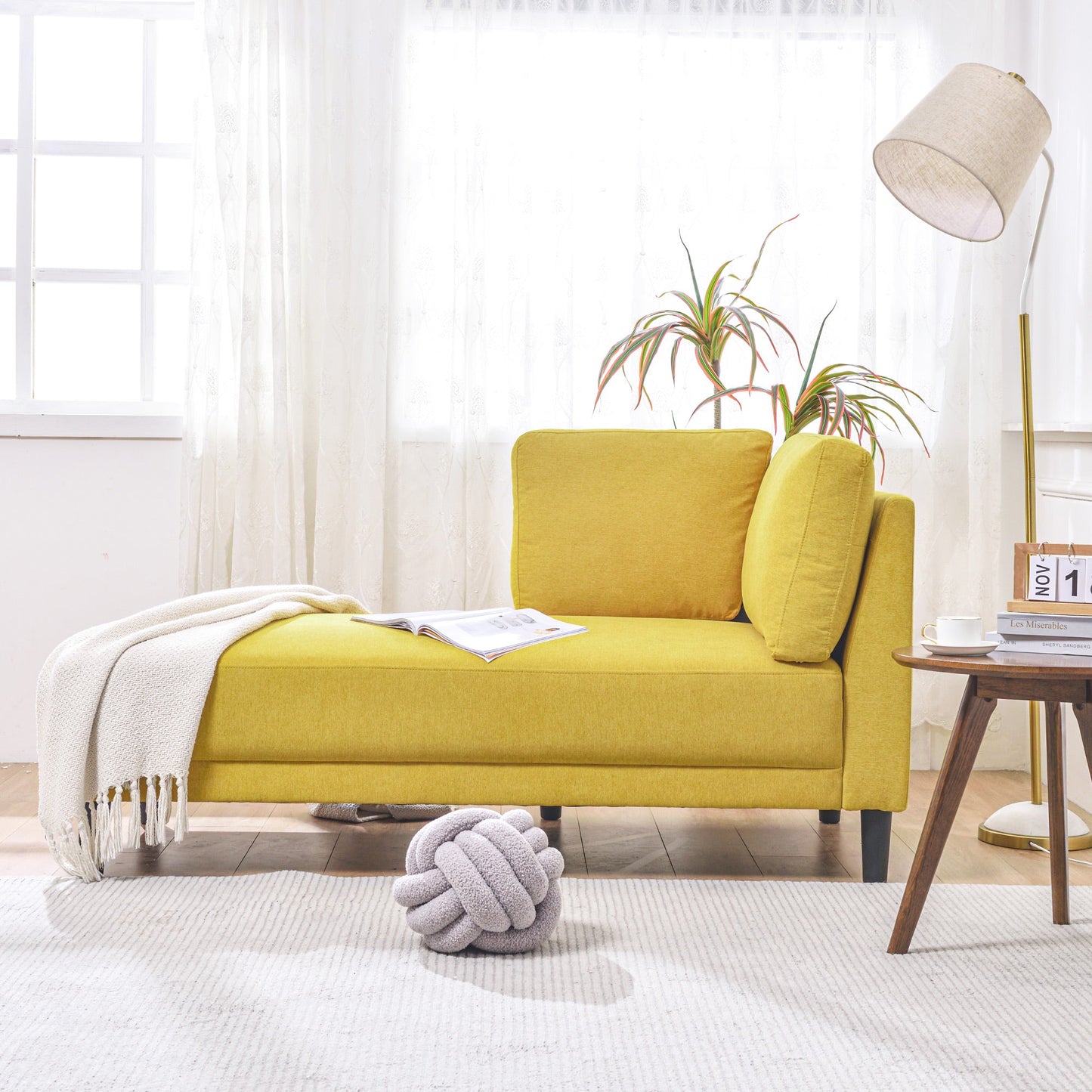 65" Mid-Century Modern Fabric Corner Lounge Chair Upholstered Indoor Chaise Lounge for Bedroom eprolo