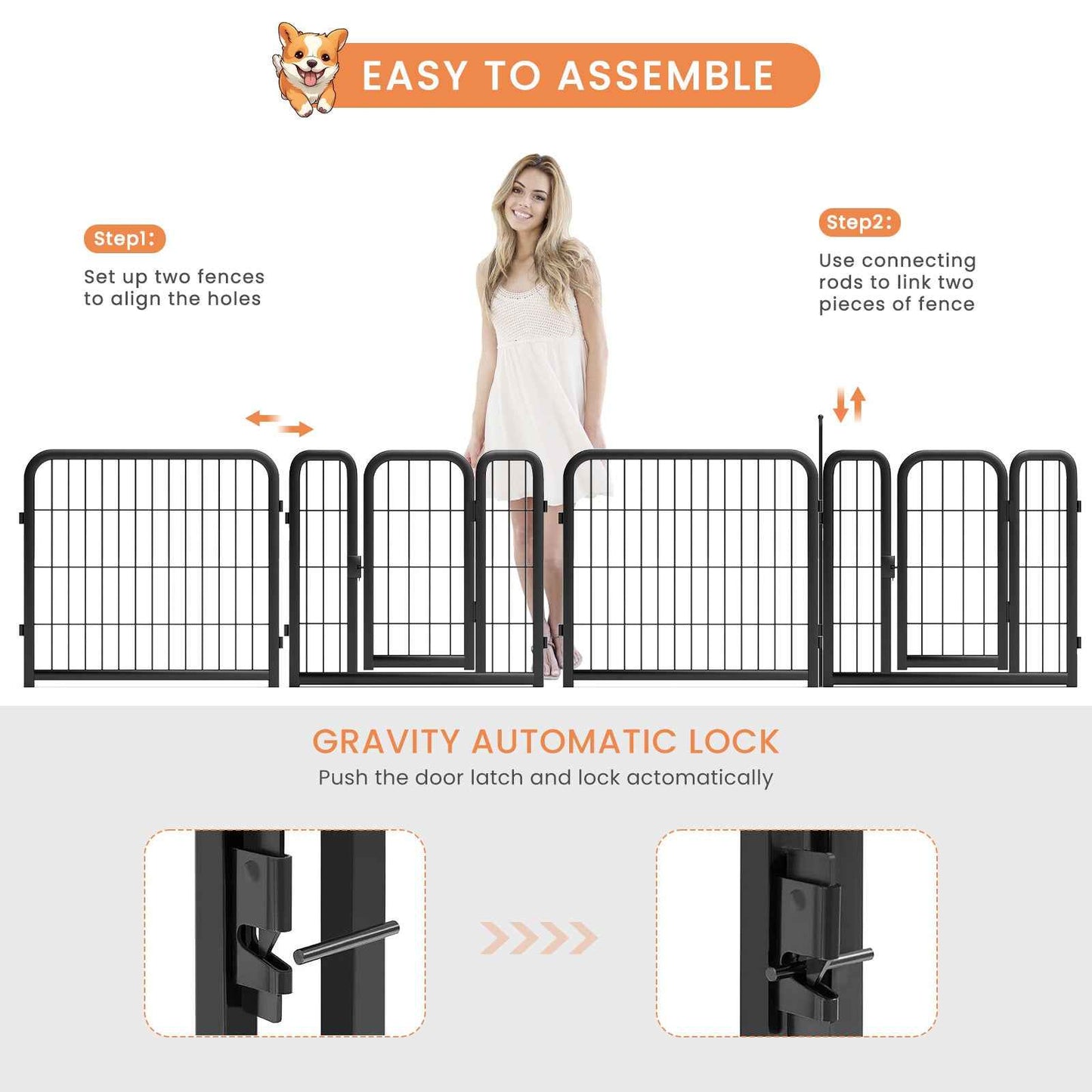 8-Panel Outdoor Dog Fence - 80cm Portable Pet Playpen (Black, 67cm W x 80cm H)