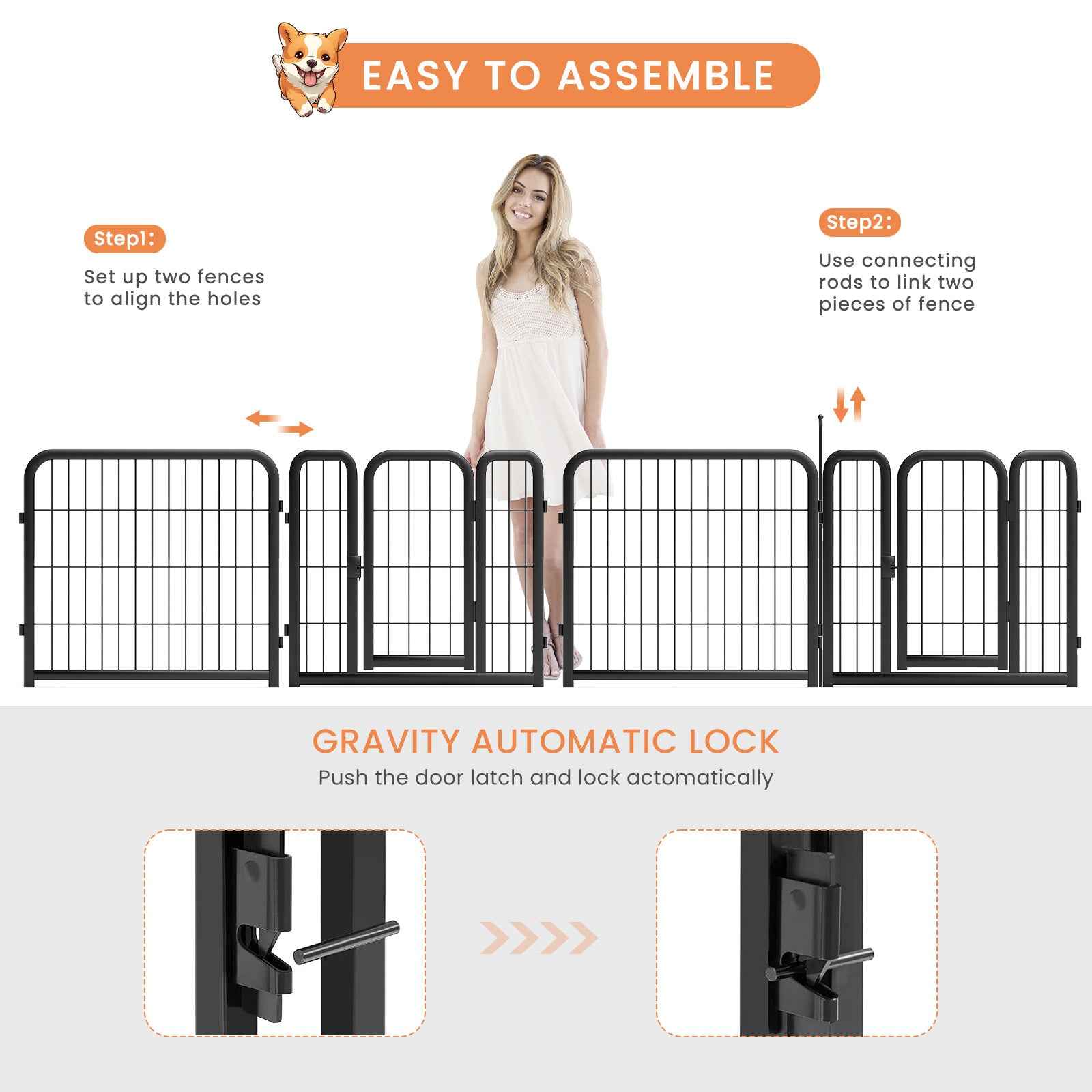 8-Panel Outdoor Dog Fence - 80cm Portable Pet Playpen (Black, 67cm W x 80cm H)