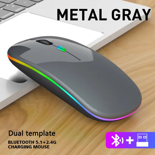 Wireless Mouse For Laptop PC Bluetooth RGB Rechargeable Computer Silent  LED  Ergonomic Gaming 