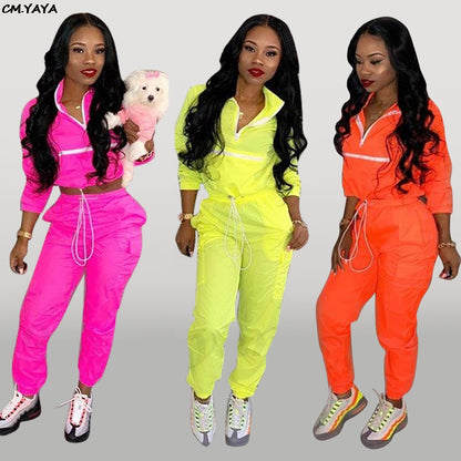 Women zip up neck long sleeve short trench safari long pants suits two pieces set eprolo