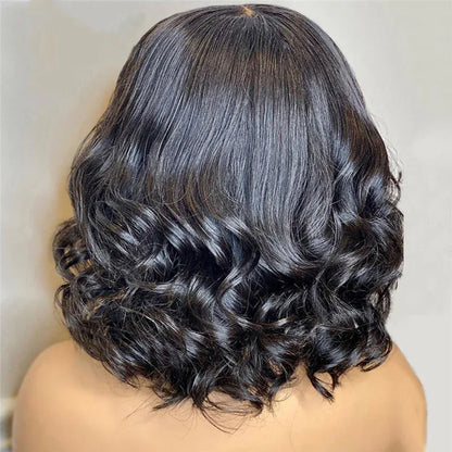 Ladies Wig Short Curly Hair Black Big Wave Chemical Fiber Front Lace Curly High Temperature Silk Headgear - Shello's Creative Boutique