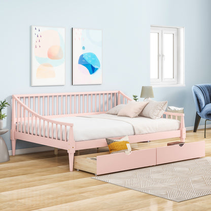 Full Size Daybed with Two Storage Drawers and Support Legs Pink Shello Creative Boutique