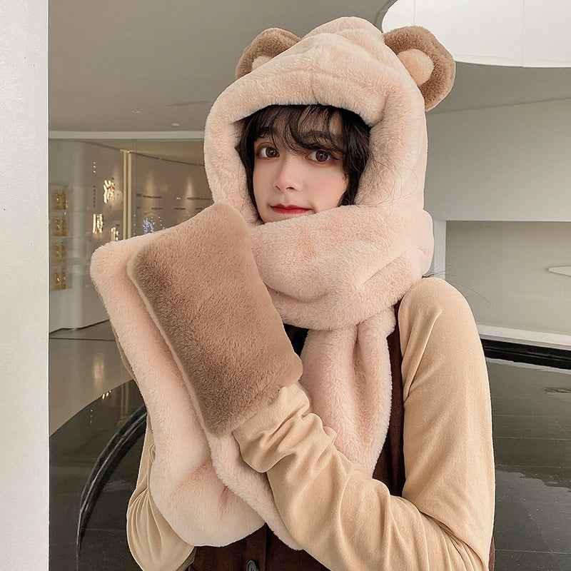 Winter Bear 3-in-1 Hat, Gloves & Scarf Set - Warm Plush Women's Winter Accessory - Shello's Creative Boutique