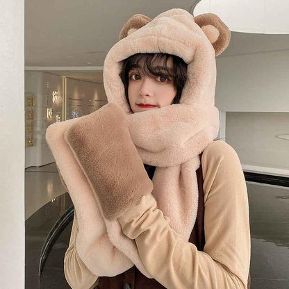 Winter Bear 3-in-1 Hat, Gloves & Scarf Set - Warm Plush Women's Winter Accessory - Shello's Creative Boutique