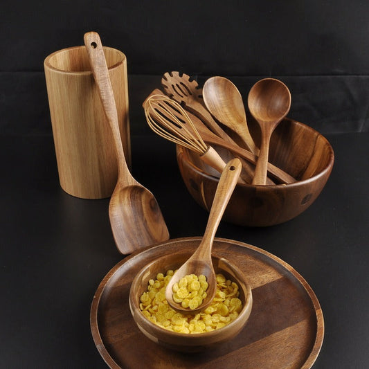 Teak 7-Piece Kitchenware Set Kitchen Utensils Shovel Pot Rice Spoon Set Leaky Spoon Egg Beater Kitchenware Set eprolo