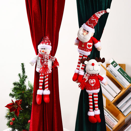Christmas Decoration Knitted Fabric Long Leg Santa Claus Curtain Buckle Pendant