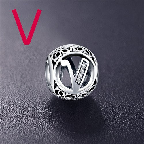 Real 925 Sterling Silver Vintage Clear Letter Bead Charms Fit Pandora Women Charm Bracelets Silver Jewelry eprolo
