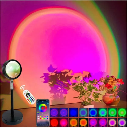 Smart Bluetooth Night Light Rainbow Sunset Projector Lamp for Home Coffe shop Background Wall Decoration Atmosphere Table Lamp - Shello's Creative Boutique
