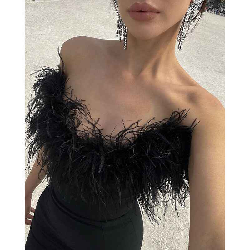 Strapless V-Neck Fishtail Hem Dress