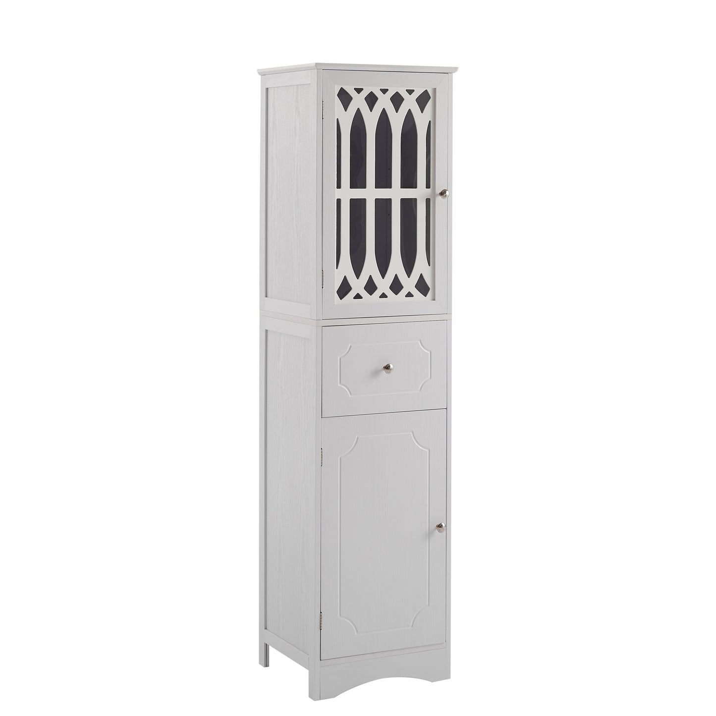 Tall Bathroom Cabinet, Freestanding Storage Cabinet with Drawer and Doors, MDF Board, Acrylic Door, Adjustable Shelf, White eprolo