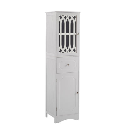 Tall Bathroom Cabinet, Freestanding Storage Cabinet with Drawer and Doors, MDF Board, Acrylic Door, Adjustable Shelf, White eprolo