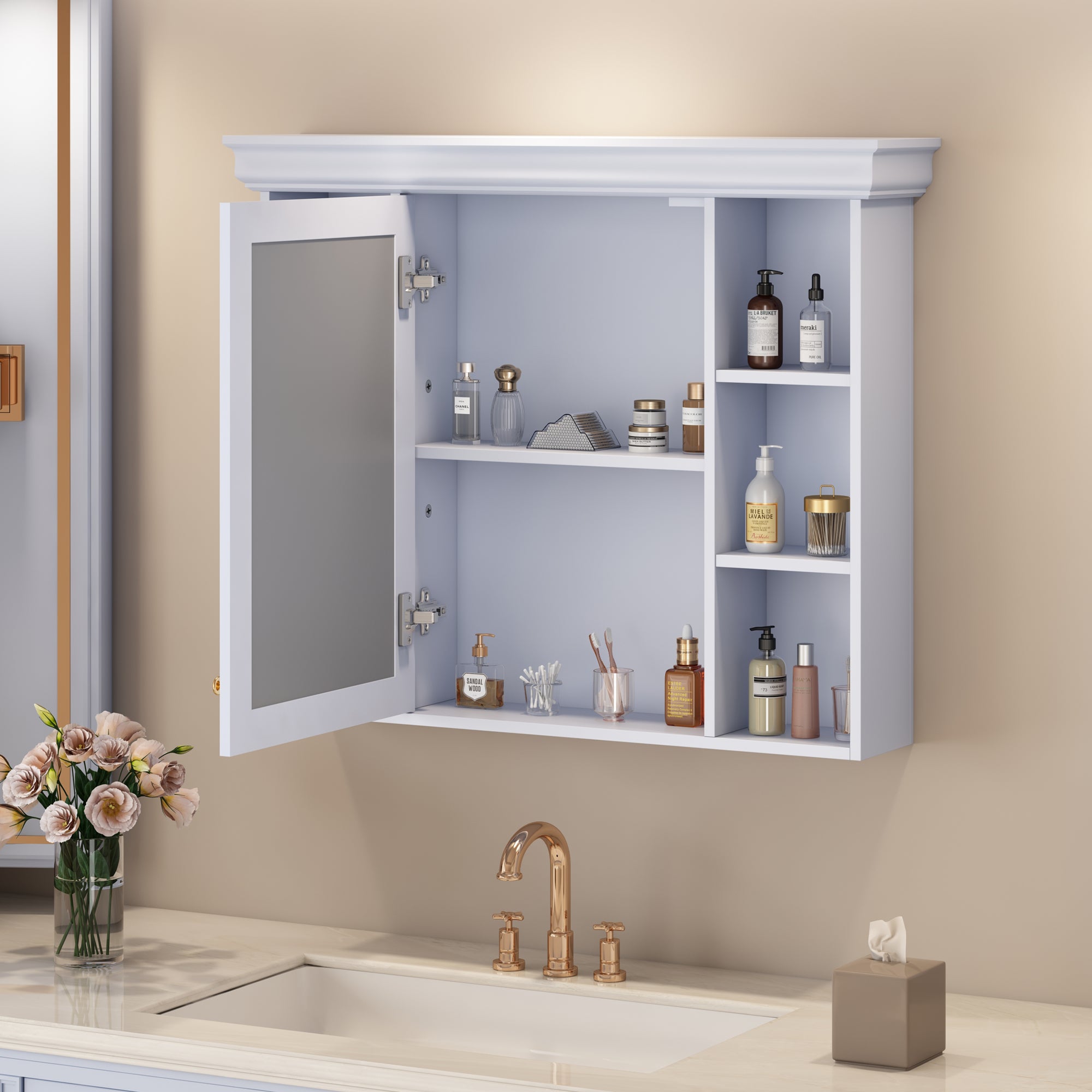 35'' x 28'' Blue Wall Mounted Bathroom Storage Cabinet with Mirror Door, Modern Bathroom Wall Cabinet with Mirror eprolo