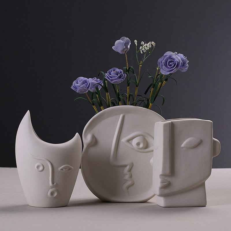 Scandinavian Minimalist Face Vase Creative Ceramic Dried Flower Art for Living Room Home Decoration