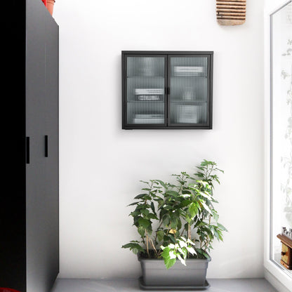 Retro Style Haze Double Glass Door Wall Cabinet With Detachable Shelves for Office Dining Room Living Room eprolo