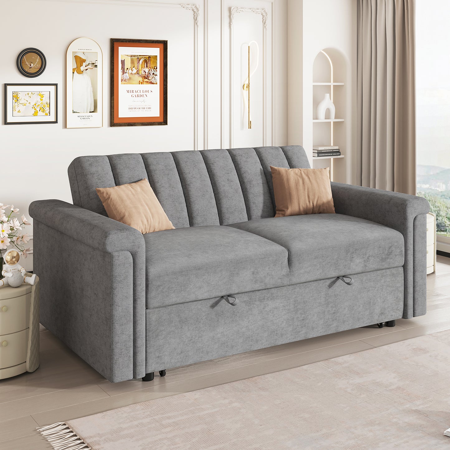 U_STYLE Convertible Soft Cushion Sofa Pull Bed ,for Two People to Sit On eprolo