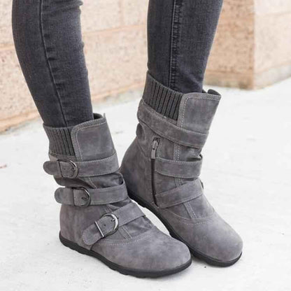 Women's Winter Calf Boots - Warm Zipper Flat Boots - Shello's Creative Boutique