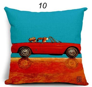 Pillow Lovely Cartoon Dog Driving Car Vintage Almofadas 45X45CM Linen Pillow Decorative Linen Cushion Cover Shello Creative Boutique