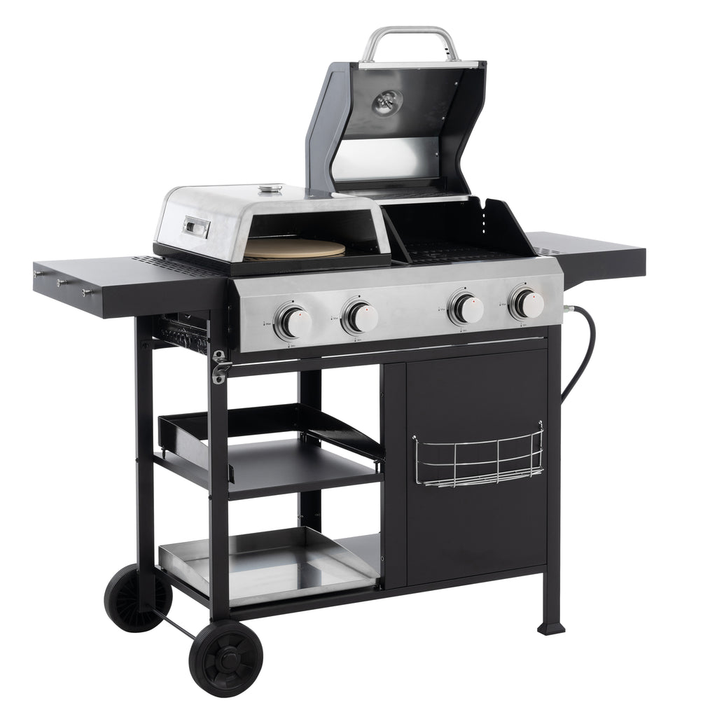 2+2 multifunctional gas barbecue grill and covered grill combination for outdoor cooking - barbecue, barbecue, pizza. eprolo