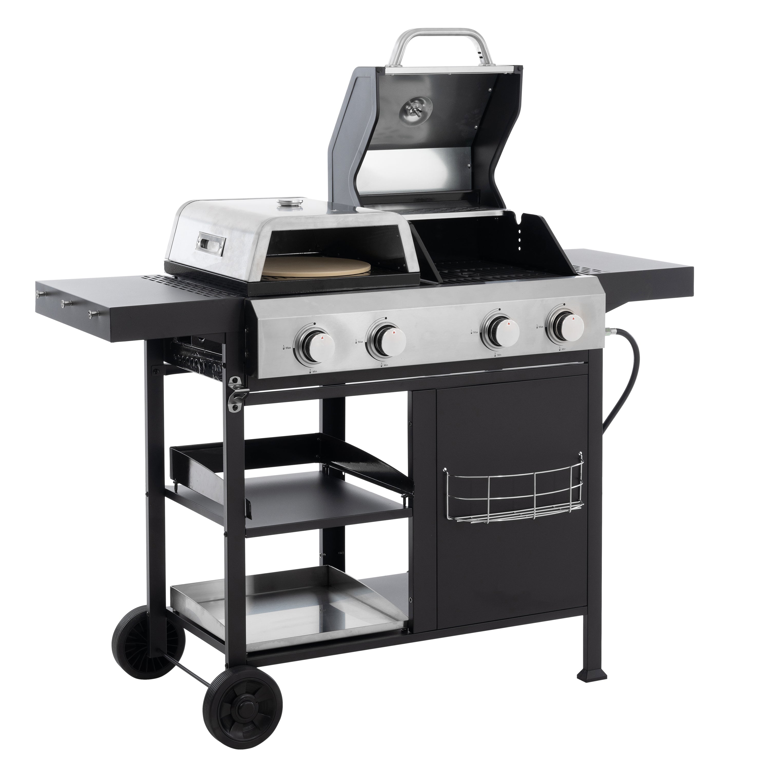 2+2 multifunctional gas barbecue grill and covered grill combination for outdoor cooking - barbecue, barbecue, pizza. eprolo