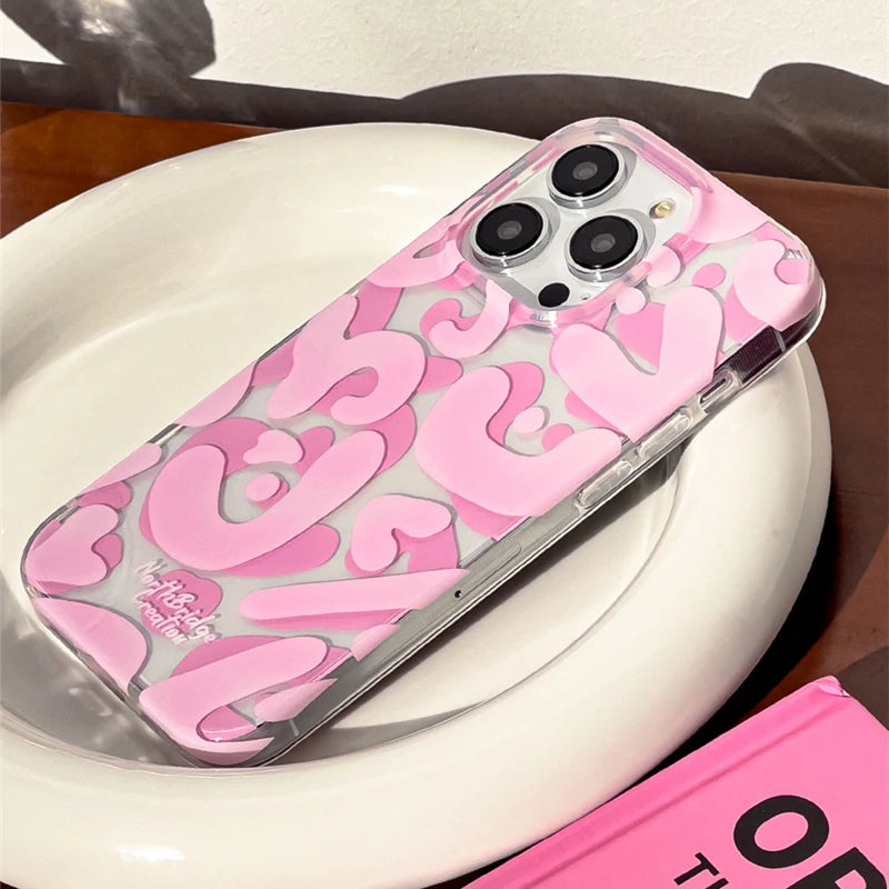 Original Graffiti Ornaments Phone Case Cute Pink TransparentSoft Silicone Phone Case For iPhone 15 14 13 12  Pro Max Cover eprolo