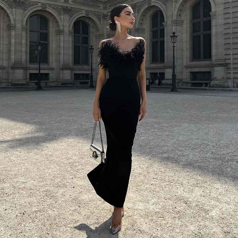 Strapless V-Neck Fishtail Hem Dress