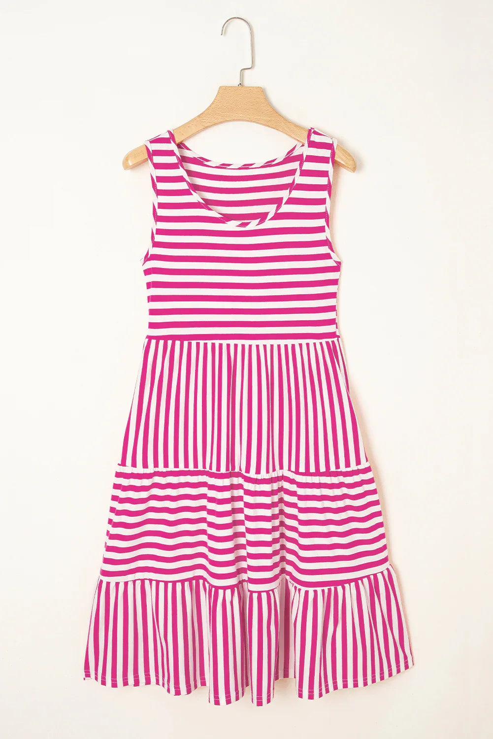 Rose Stripe U Neck Sleeveless Loose Fit Mini Dress - Shello's Creative Boutique