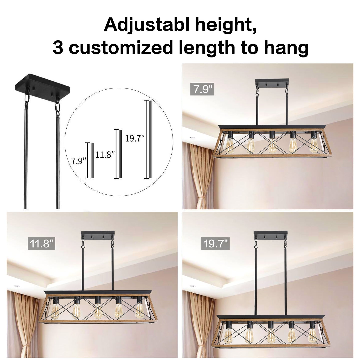 Farmhouse Chandeliers With 5 Bulbs For Dining Room Walnut eprolo