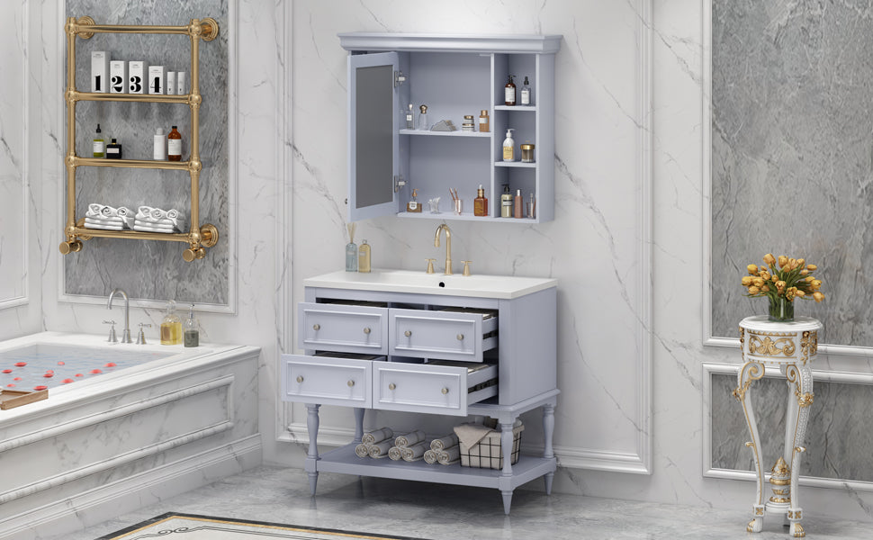 36'' Bathroom Vanity with Medicine Cabinet, Modern Mirror Cabinet with Adjustable Shelf, Bathroom Storage Cabinet with 4 Drawers eprolo