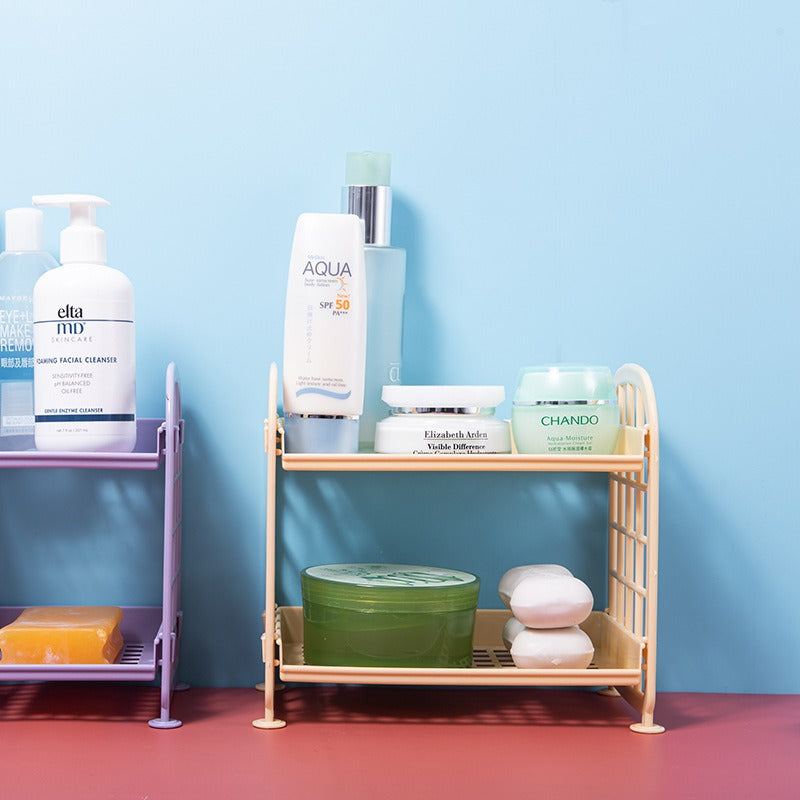 Double Storage Rack Kitchen Small Shelf Desktop Storage Rack Bathroom Sink Plastic Organizing Rack eprolo