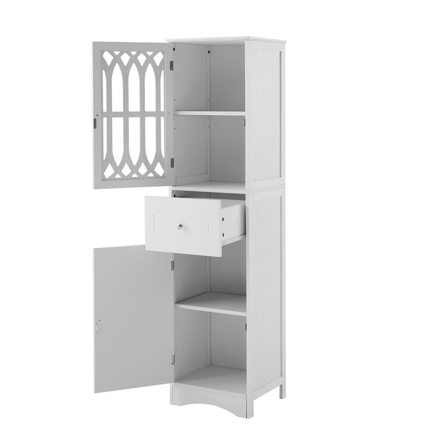 Tall Bathroom Cabinet, Freestanding Storage Cabinet with Drawer and Doors, MDF Board, Acrylic Door, Adjustable Shelf, White eprolo