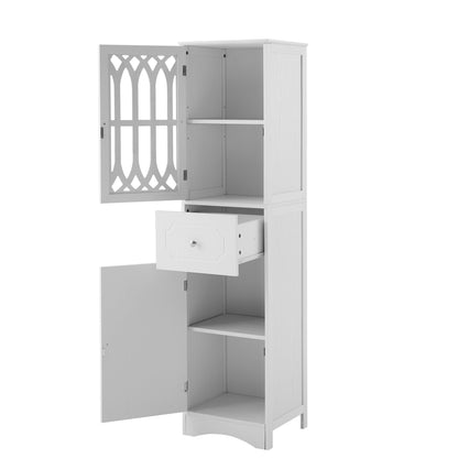 Tall Bathroom Cabinet, Freestanding Storage Cabinet with Drawer and Doors, MDF Board, Acrylic Door, Adjustable Shelf, White eprolo