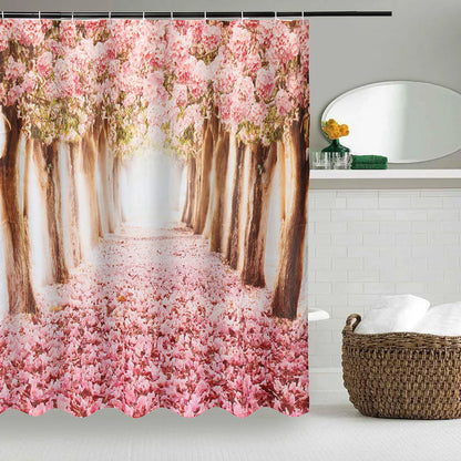 Arrivals Europe Pink Sakura Tree Pattern Bathroom Four-piece Suit,Shower Curtain Bathroom Pedestal Rug Lid Toilet Cover Bath Mat Set - Shello's Creative Boutique