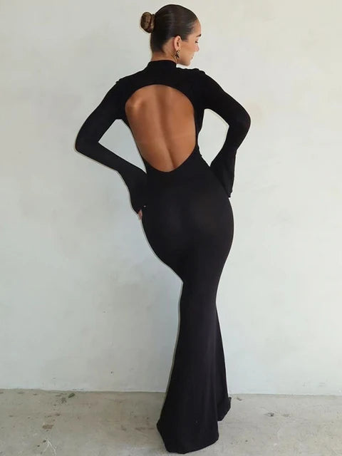 Hawthaw Women Autumn Winter Long Sleeve Party Club Streetwear Bodycon Black Long Dress Wholesale Items For Business eprolo