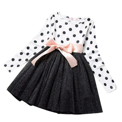 Dot Long Sleeve Dress For Girls Clothing Child Costume Baby Girl Clothing Teenager School Daily Wear Sashes Kids Casual Clothes - Shello's Creative Boutique