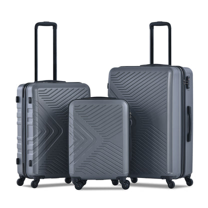3 Piece Luggage Sets ABS Lightweight Suitcase with Two Hooks, Spinner Wheels, TSA Lock, (20/24/28) Gray eprolo