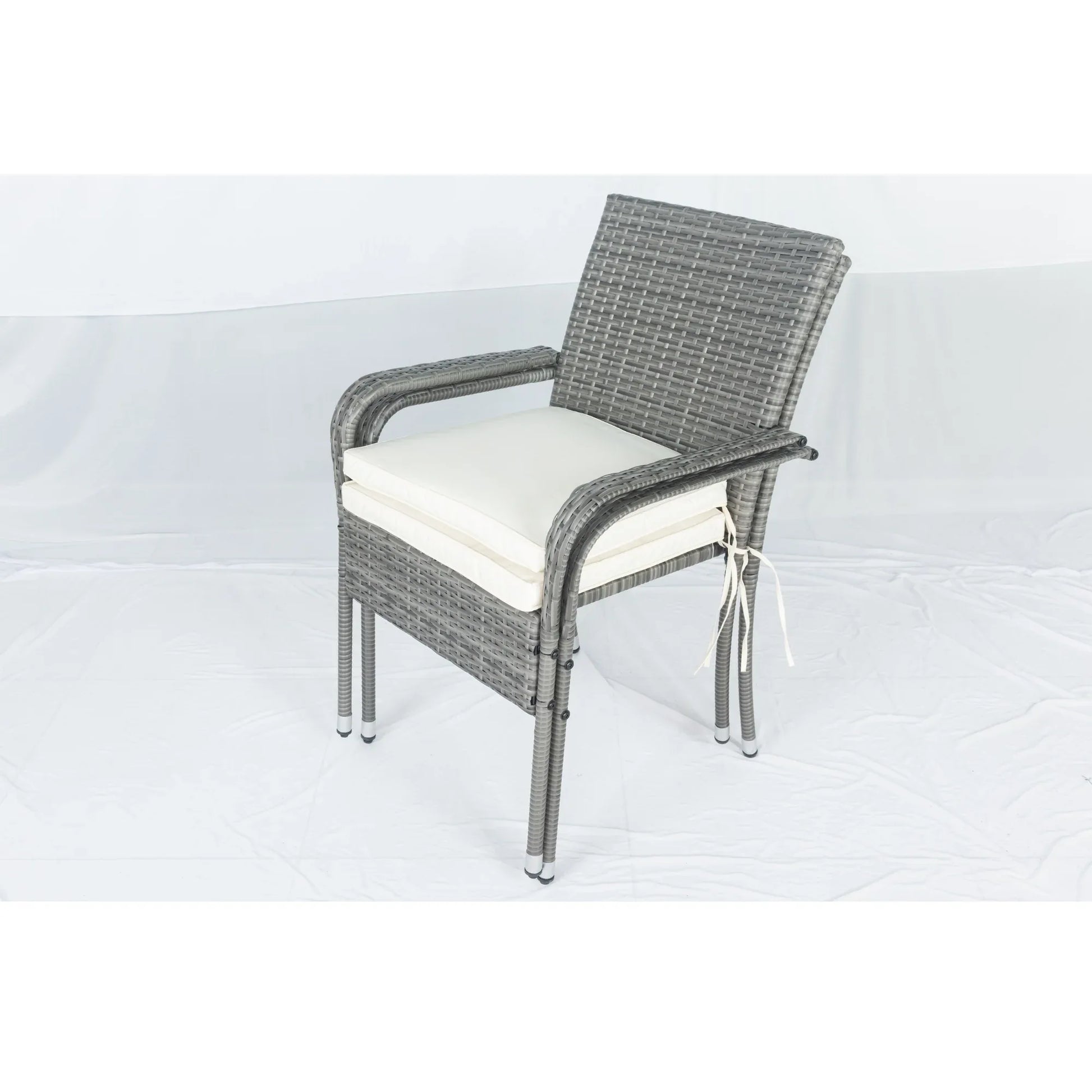 3 Piece Patio Wicker Conversation Set Grey Wicker + white Cushion - Shello's Creative Boutique