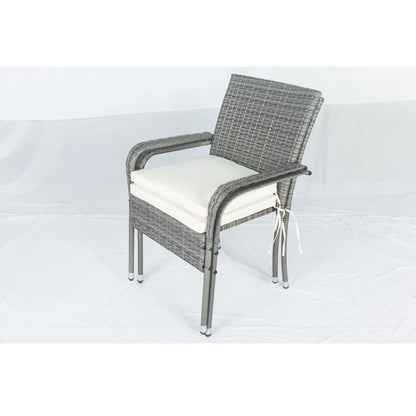 3 Piece Patio Wicker Conversation Set Grey Wicker + white Cushion - Shello's Creative Boutique