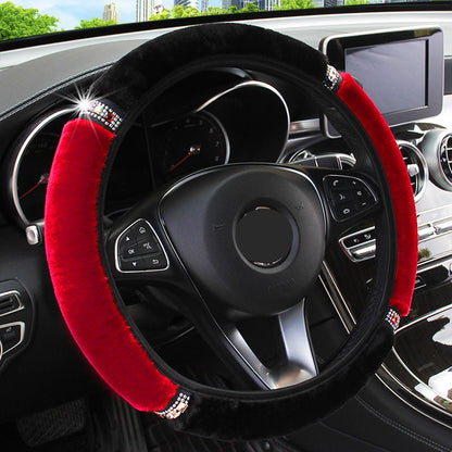 Glamorous Rhinestone Steering Wheel Cover - Soft Plush 37-38cm Universal Fit