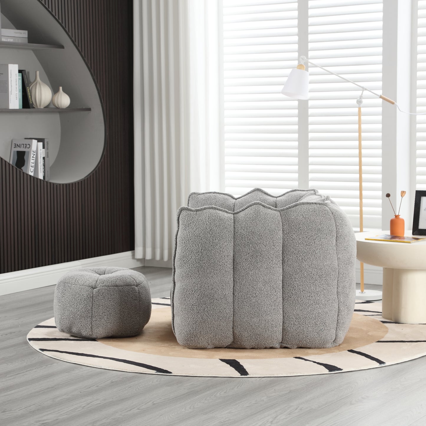 Soft Bean Bag Chair with High Resilient Foam(Chips)for living room and bedroom,Comfortable Square Lazy Sofa with Footstool eprolo