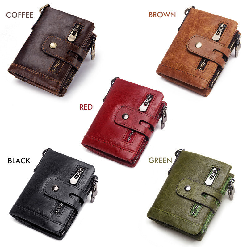 New Men's Leather Wallet Large Capacity Buckle Retro Zipper Coin Purse Anti-theft Clutch eprolo