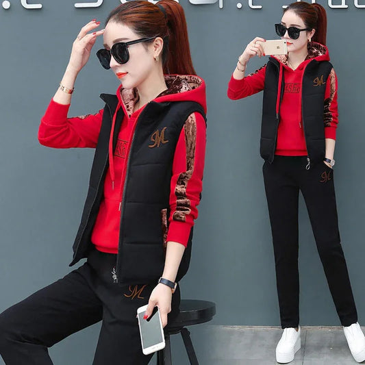 Women Suit Tracksuit Winter 3 Piece Set Hoodies+Vest+Pants Casual Suit Plus Velvet Warm Sporting Women's Suits Female Clothes - Shello's Creative Boutique