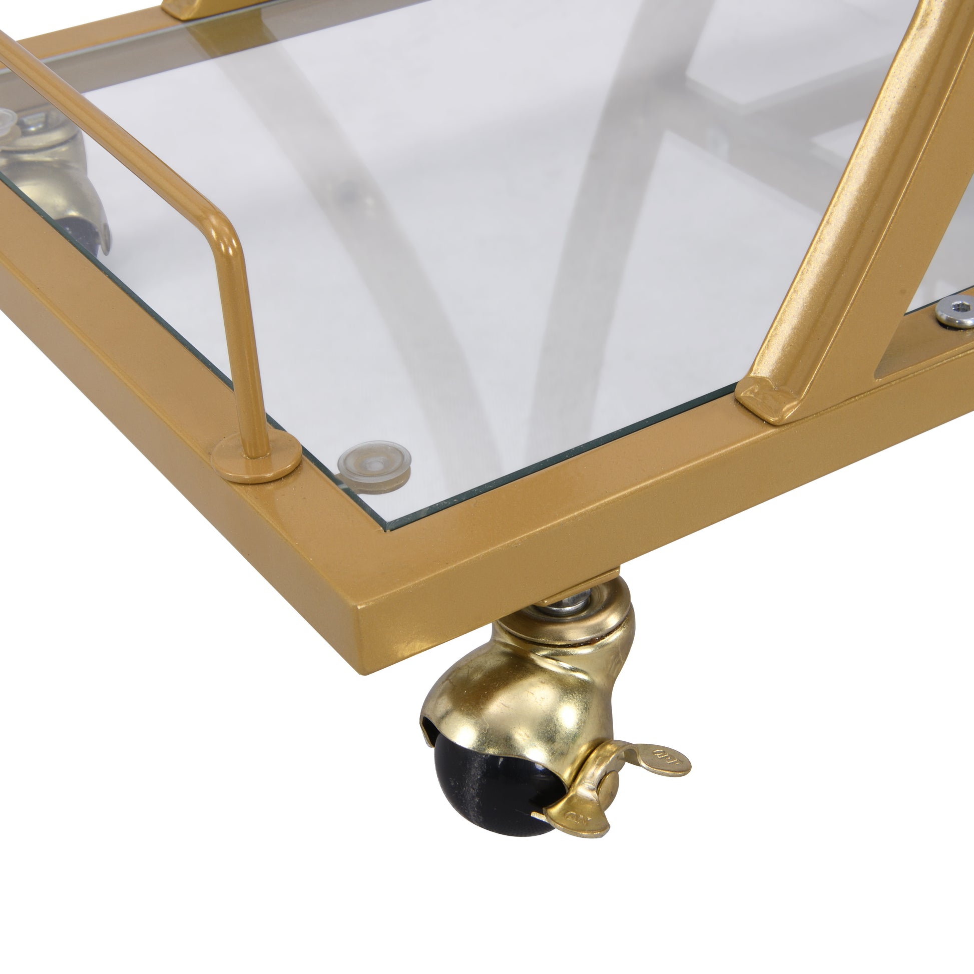 Golden Bar Cart with Wine Rack Tempered Glass Metal Frame Wine Storage eprolo