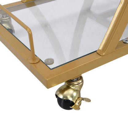 Golden Bar Cart with Wine Rack Tempered Glass Metal Frame Wine Storage - Shello's Creative Boutique