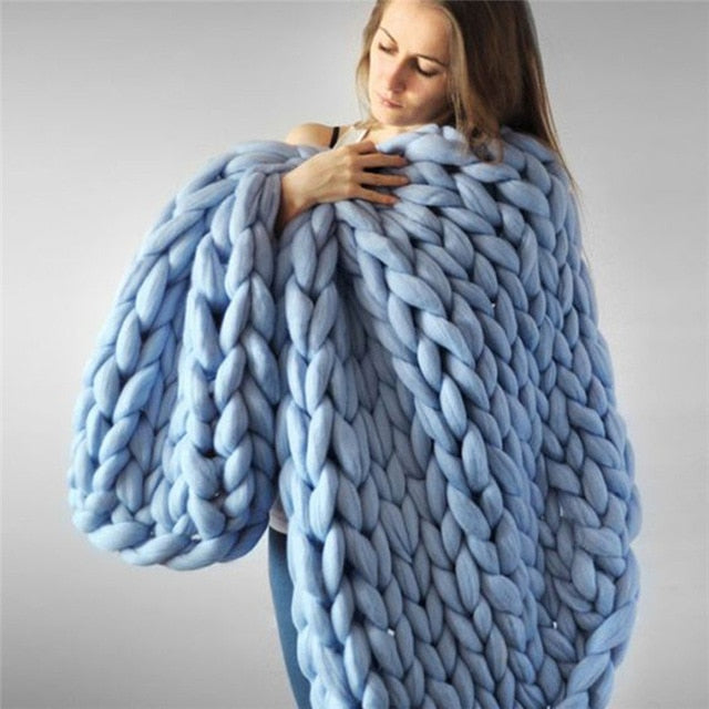Sofa Cover Chunky Knitted Blankets Handmade Bedspreads Super Thick Yarn Merino Wool Soft Blanket Warm Winter Throw Blanket eprolo