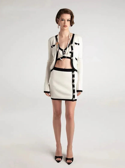 Vintage Knit 3-Piece Set - Cardigan Vest & Mini Skirt Outfit - Shello's Creative Boutique