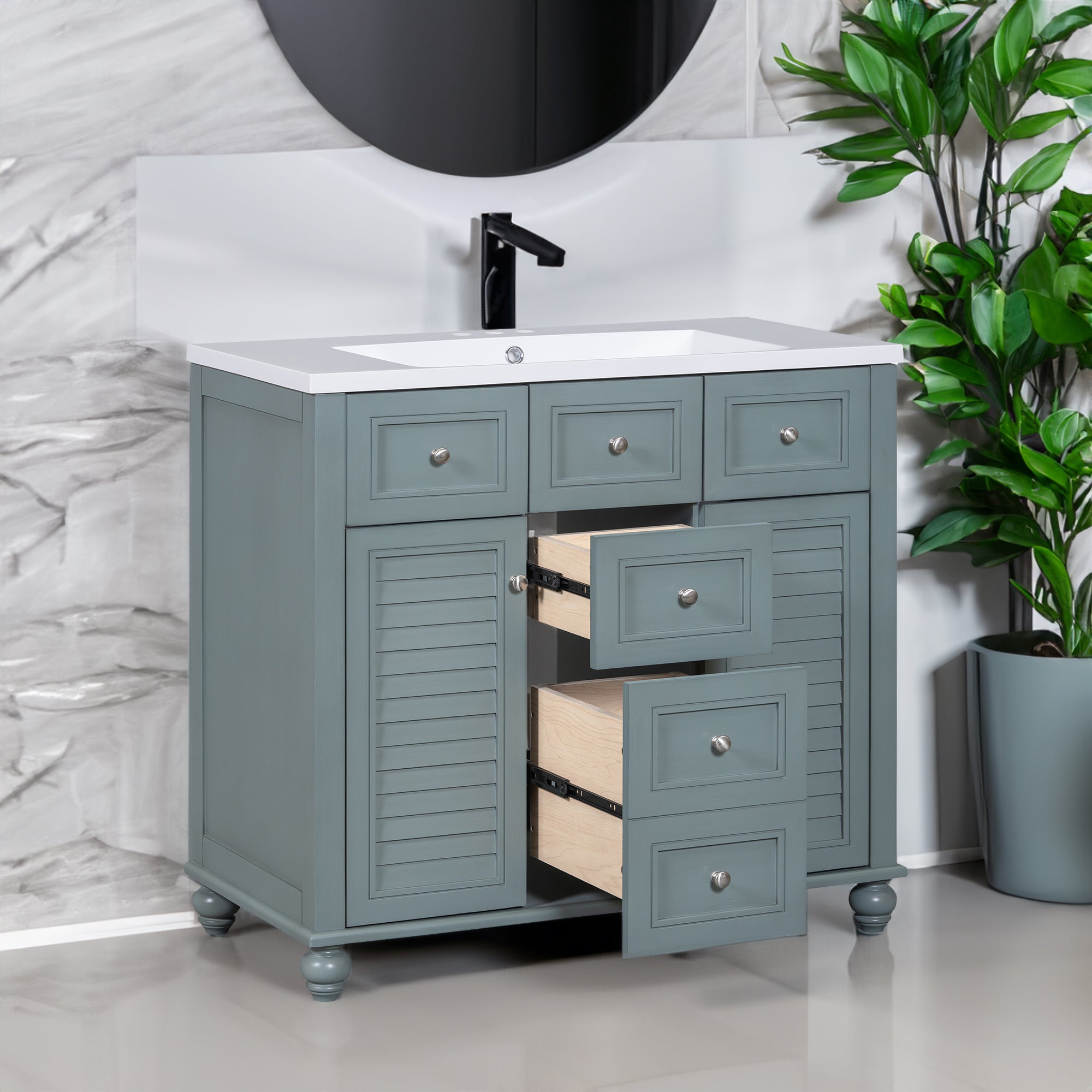 36 inch modern mirror cabinet with adjustable shelves, 2 soft closing doors, and 6 drawer storage cabinet door organizers eprolo