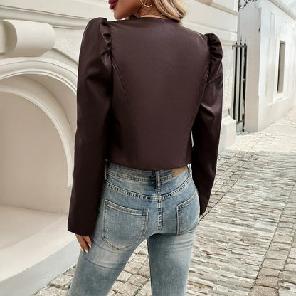 Autumn and winter new European and American jacket, women's temperament, casual cardigan, solid color leather jacket - Shello's Creative Boutique
